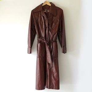 Vintage Skin Gear Maroon Leather Trench Coat